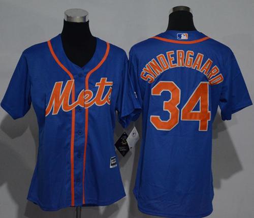 Mets #34 Noah Syndergaard Blue Alternate Women's Stitched MLB Jersey